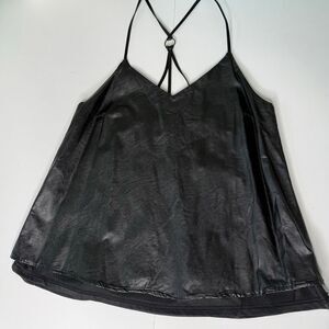 Loveriche Black Faux Leather Strappy Camisole Tank Top Small